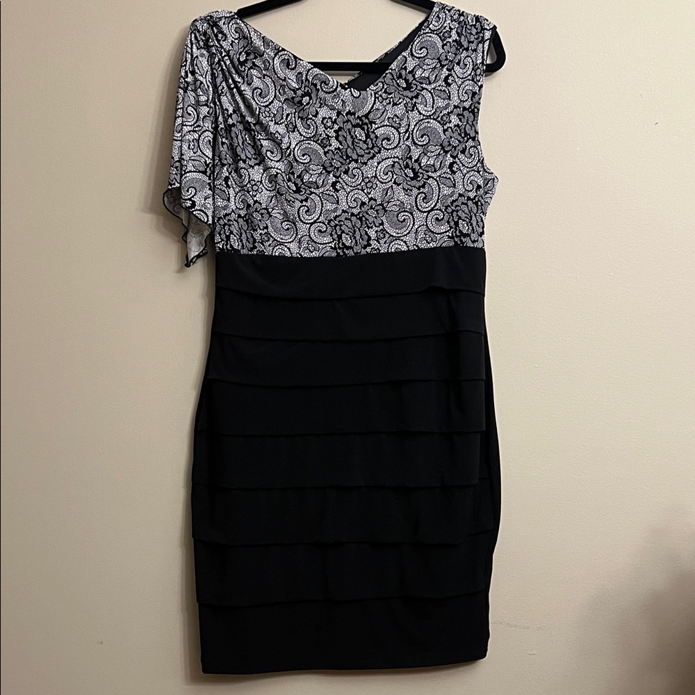 Enfocus Studio One Shoulder Black and White Dress Size 14